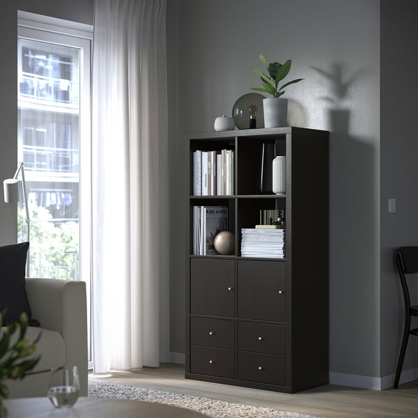 KALLAX Shelving unit, with 2 doors/with 4 drawers black-brown, 57 5/8x30 1/8 "