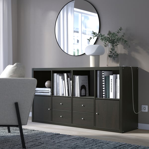 KALLAX Shelving unit, with 2 doors/with 4 drawers black-brown, 57 5/8x30 1/8 "