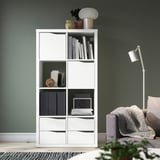 KALLAX Shelving unit, with 2 doors with 4 drawers/wave shaped white, 57 5/8x30 1/8 "
