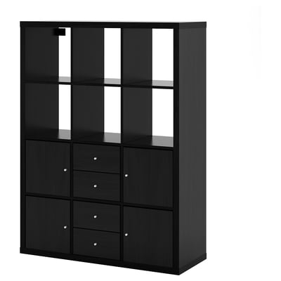 KALLAX Shelving unit, with 4 doors/4 drawers/black-brown, 43 7/8x57 5/8 "