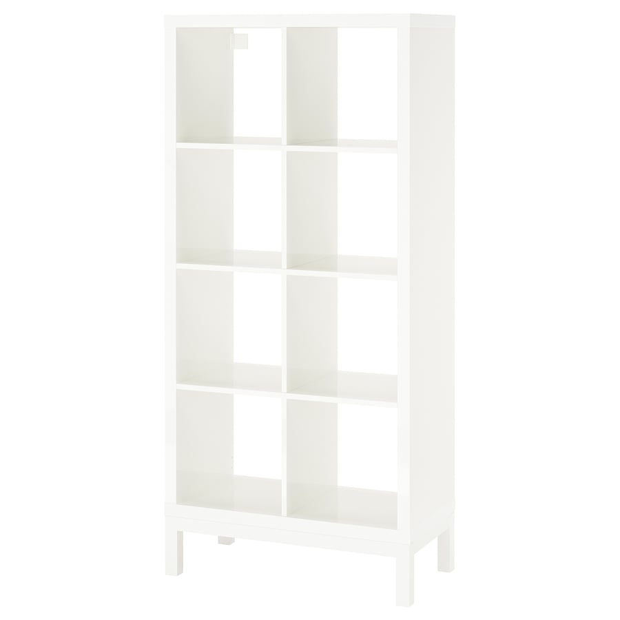 KALLAX shelving unit with underframe, highgloss/white/white, 303/8x645
