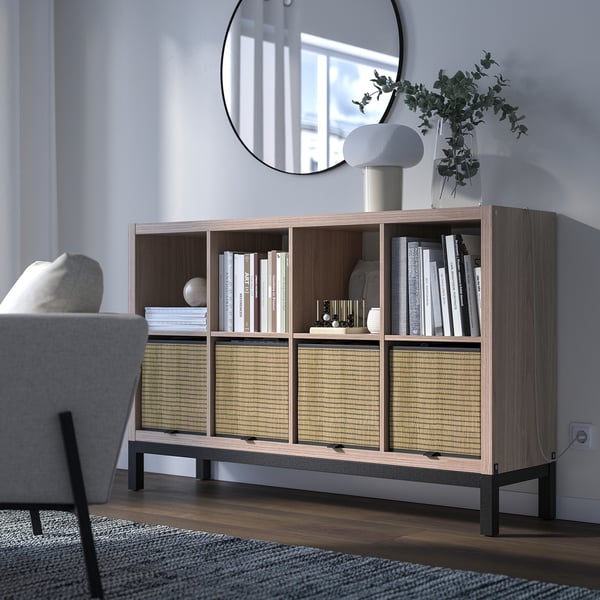 KALLAX Shelving unit with underframe, walnut effect/light gray black