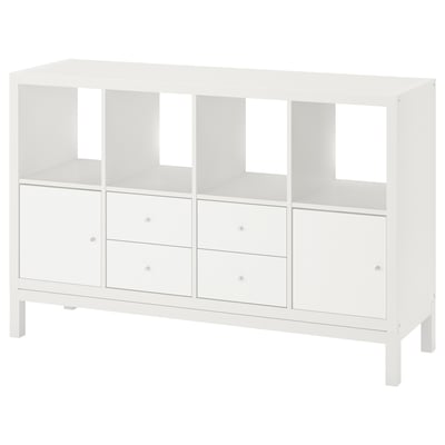 KALLAX Shelving unit with underframe, with 2 doors/4 drawers/white, 57 7/8x37 "