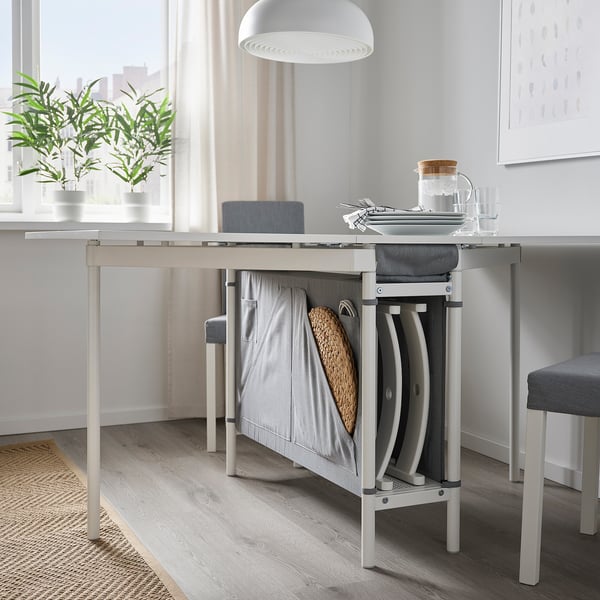 KALLHÄLL Gateleg table with storage, white/light gray, 13/35/571