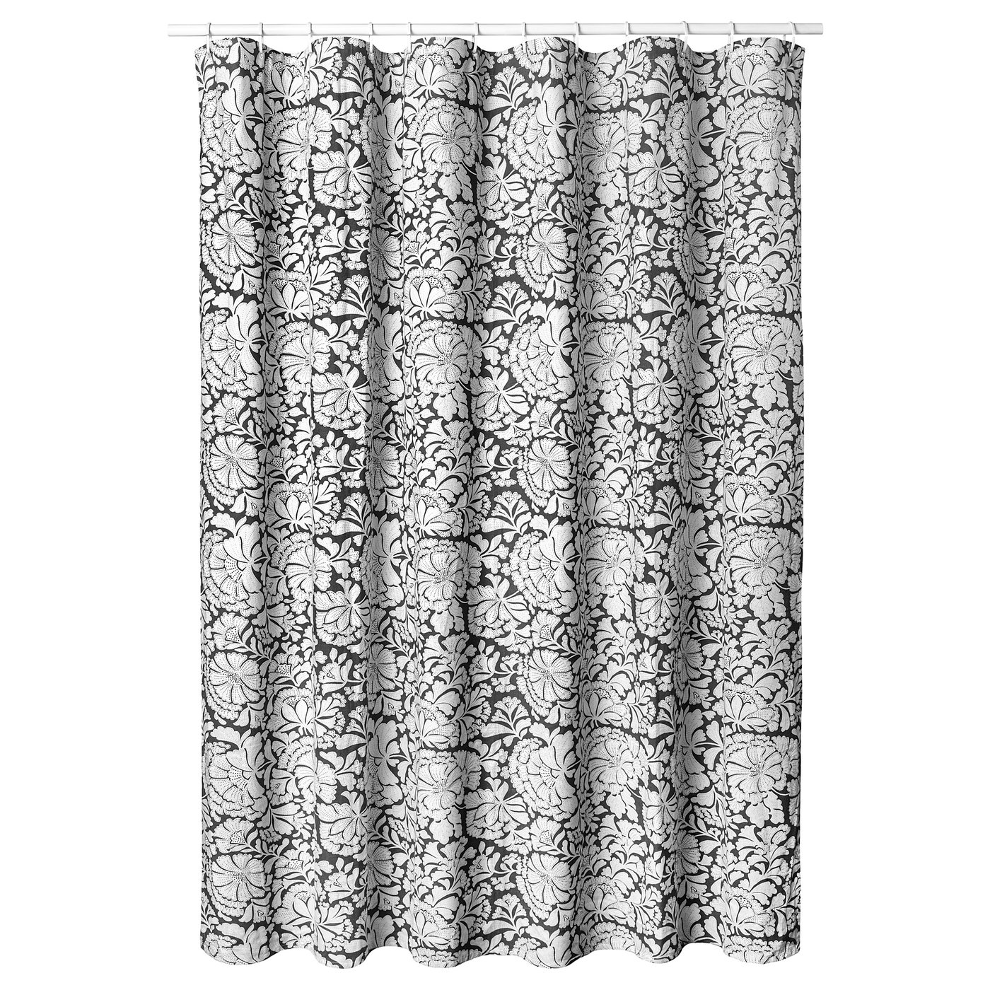 Shower Curtain, Floral Pattern/Black