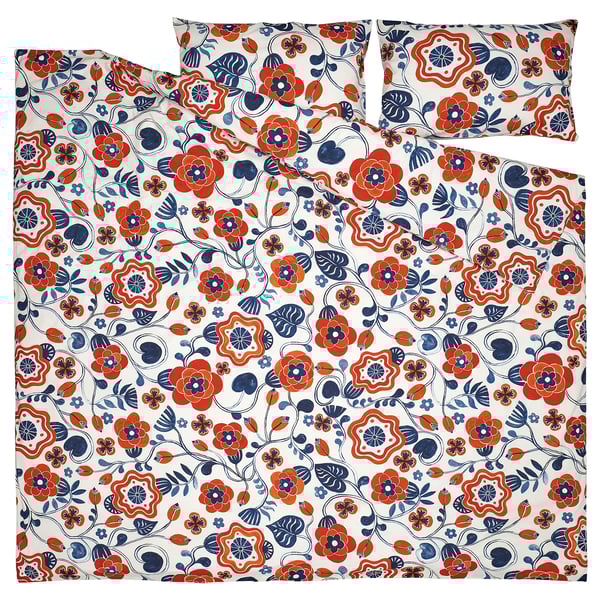 KANONVISKA Duvet cover and pillowcase(s), white multicolor/floral pattern, Full/Queen (Double/Queen)