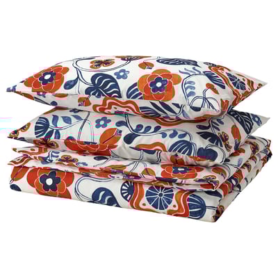 KANONVISKA Duvet cover and pillowcase(s), white multicolor/floral pattern, Full/Queen (Double/Queen)