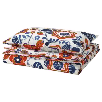 KANONVISKA Duvet cover and pillowcase(s), white multicolor/floral pattern, Twin