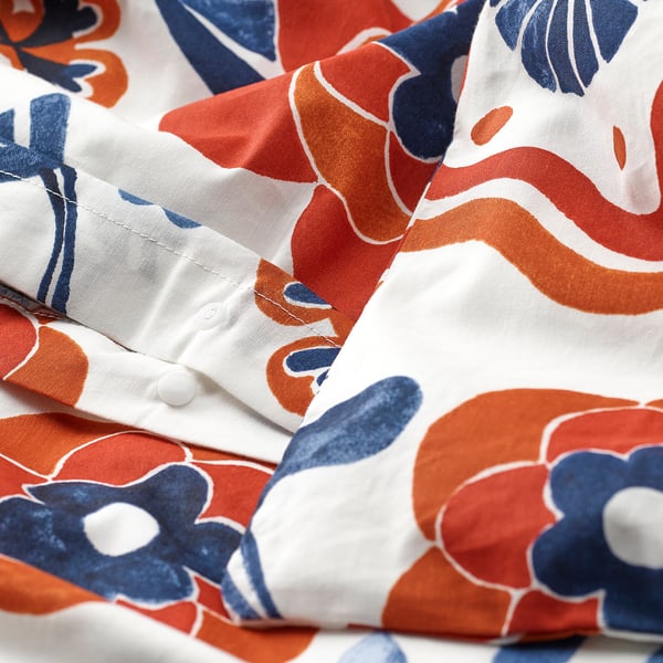 KANONVISKA Duvet cover and pillowcase(s), white multicolor/floral pattern, Twin