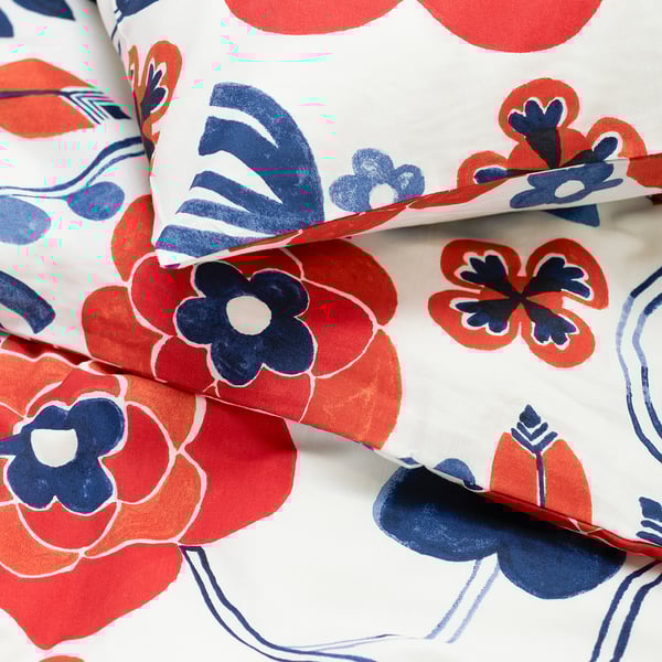KANONVISKA Duvet cover and pillowcase(s), white multicolor/floral pattern, Twin