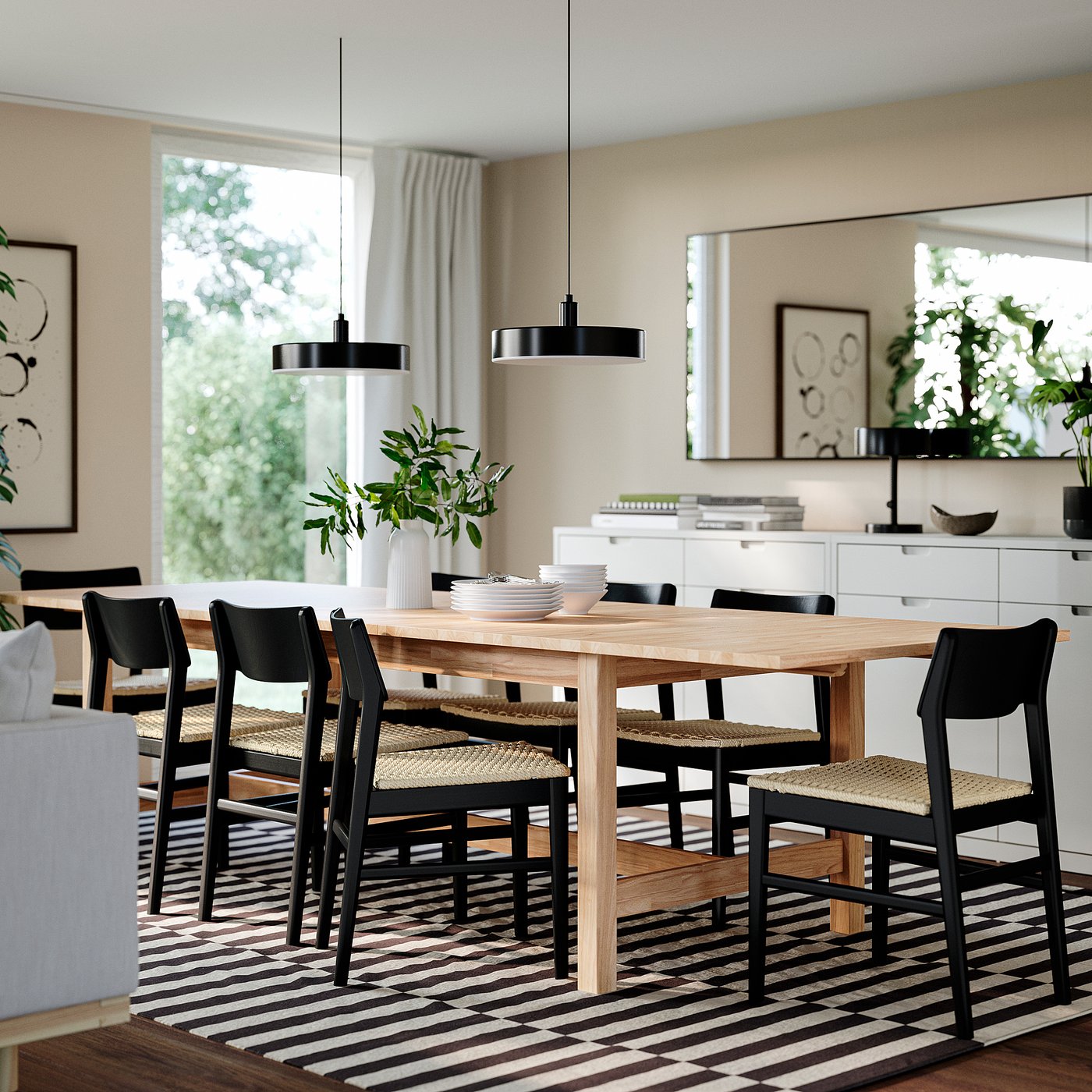 KARSKÄR / SKANSNÄS table and 8 chairs, rubberwood/black beech, 941