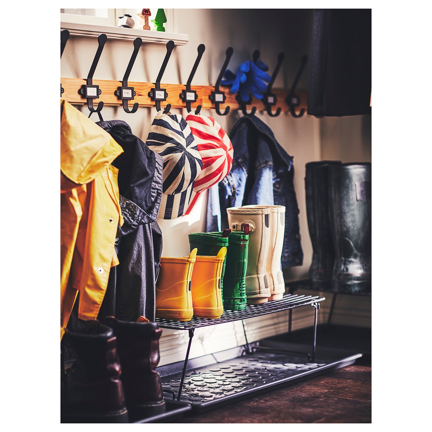 Rack with 5 hooks, pine/gray 3