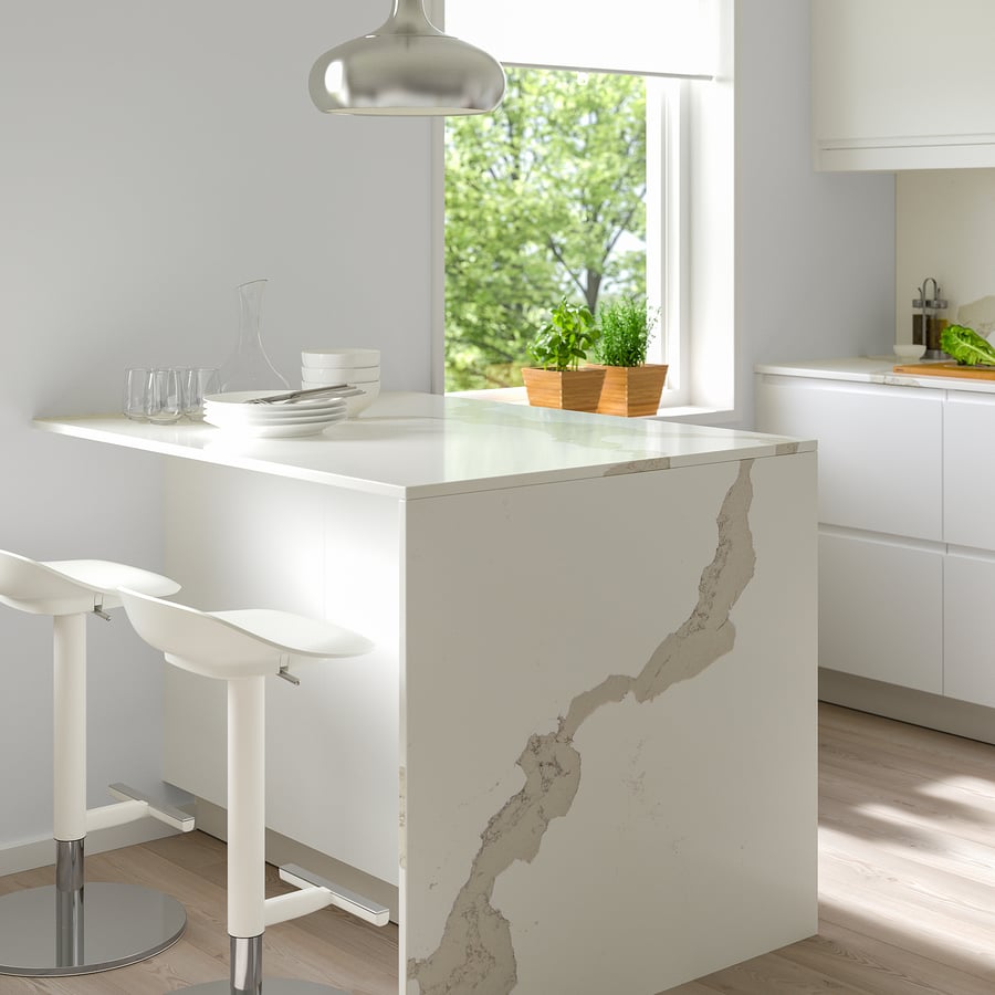 KASKER Custom countertop, white lively gray marble effect/quartz, 3/4