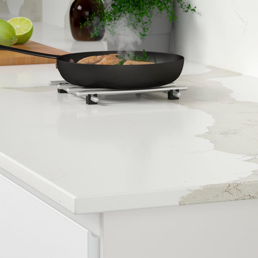 KASKER Custom countertop, white lively gray marble effect/quartz, 3/4