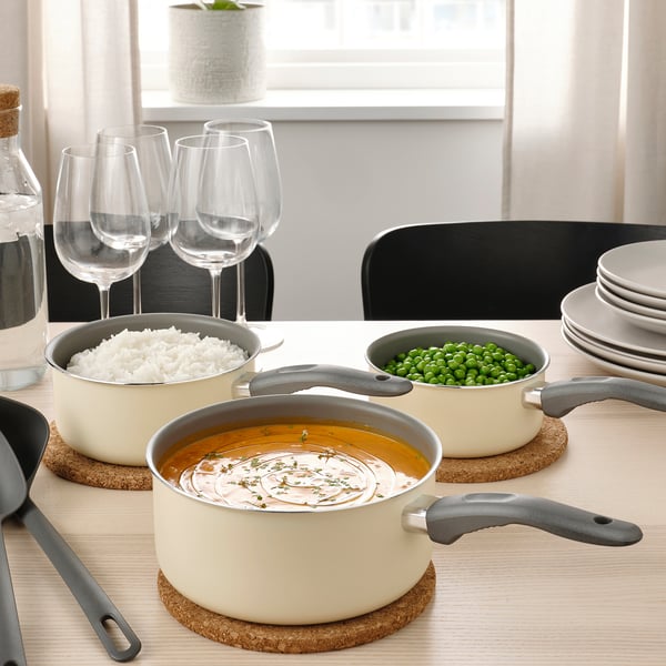 KAVALKAD saucepan, set of 3, gray/light beige IKEA