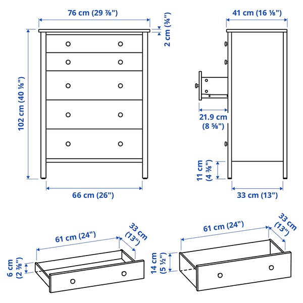 KILBERGET 5-drawer dresser, white/anchor/unlock function, 29 7/8x40 1/8 "
