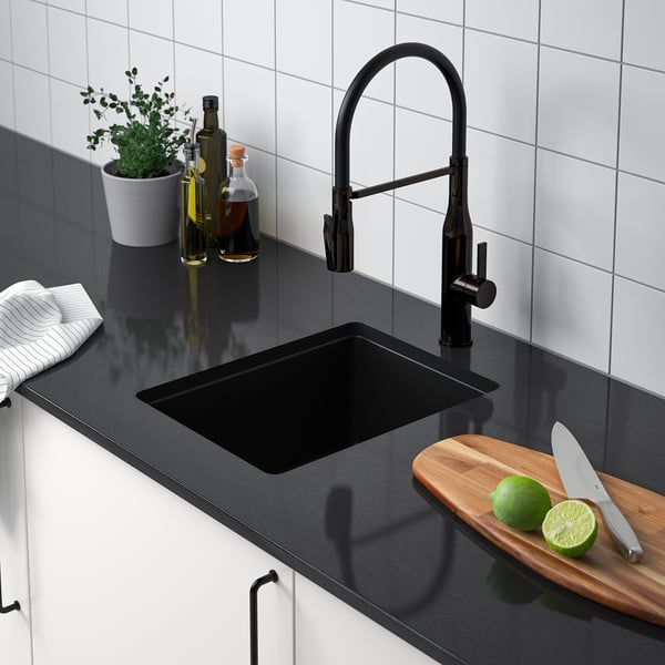 KILSVIKEN Sink, black/quartz composite, 14 1/8x18 1/8 "