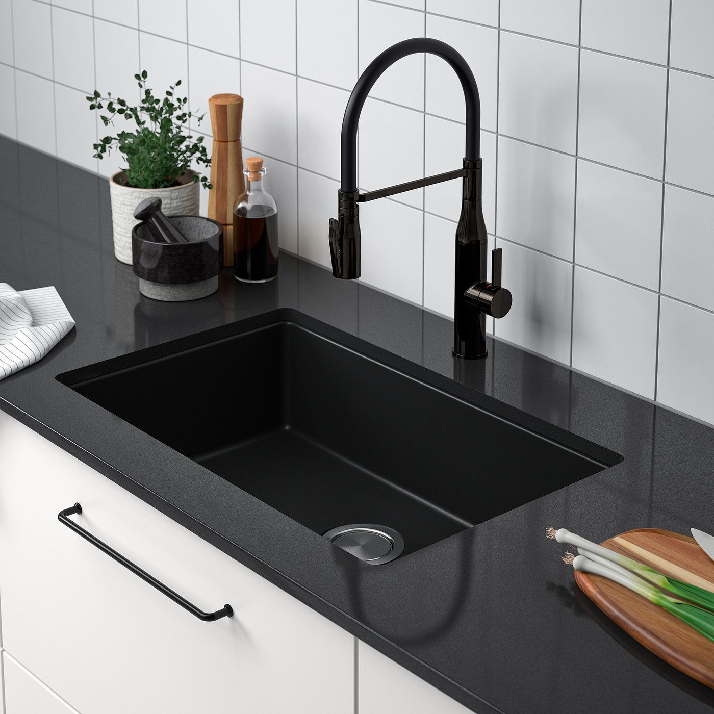 KILSVIKEN sink, black quartz composite, 283/8x181/8