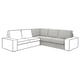 Line drawing of a grey, l-shaped sectional sofa with clean lines and square cushions. Part of KIVIK series.
