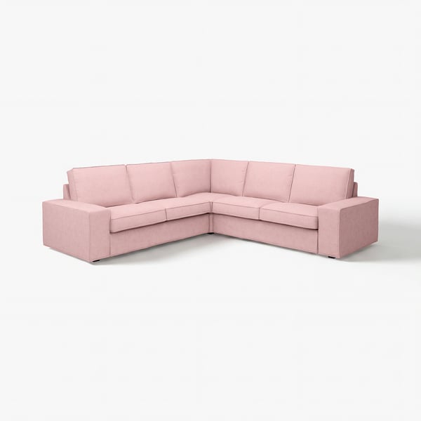 KIVIK pink sectional sofa. Low profile, l-shape, with comfortable cushions.