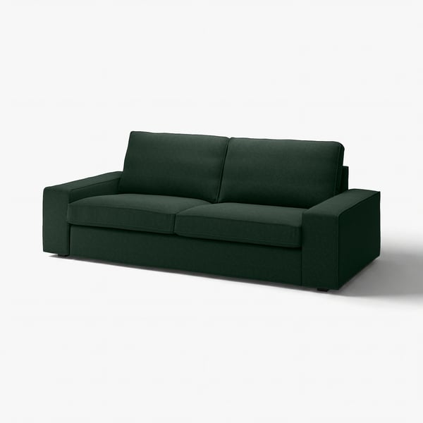 Dark green KIVIK sofa, modern design, deep seat, straight lines, durable fabric.