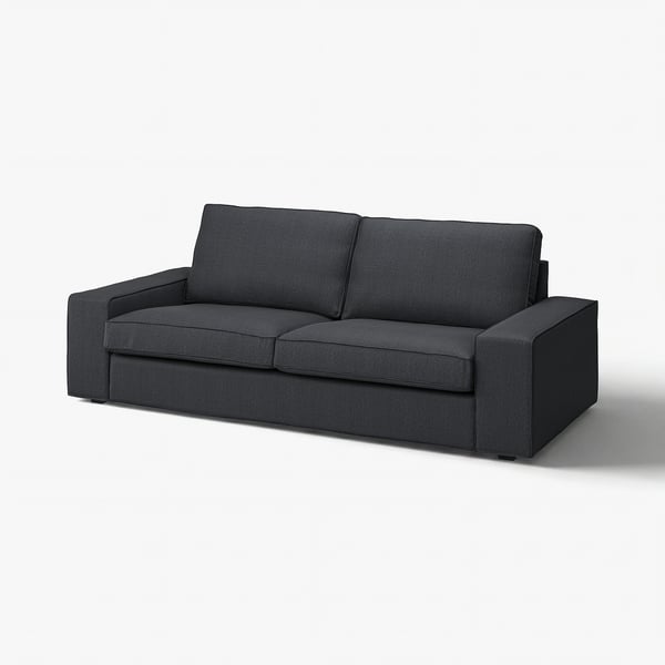 KIVIK sofa: modern, deep seat, dark grey, recycled fabric, square arms, low profile.