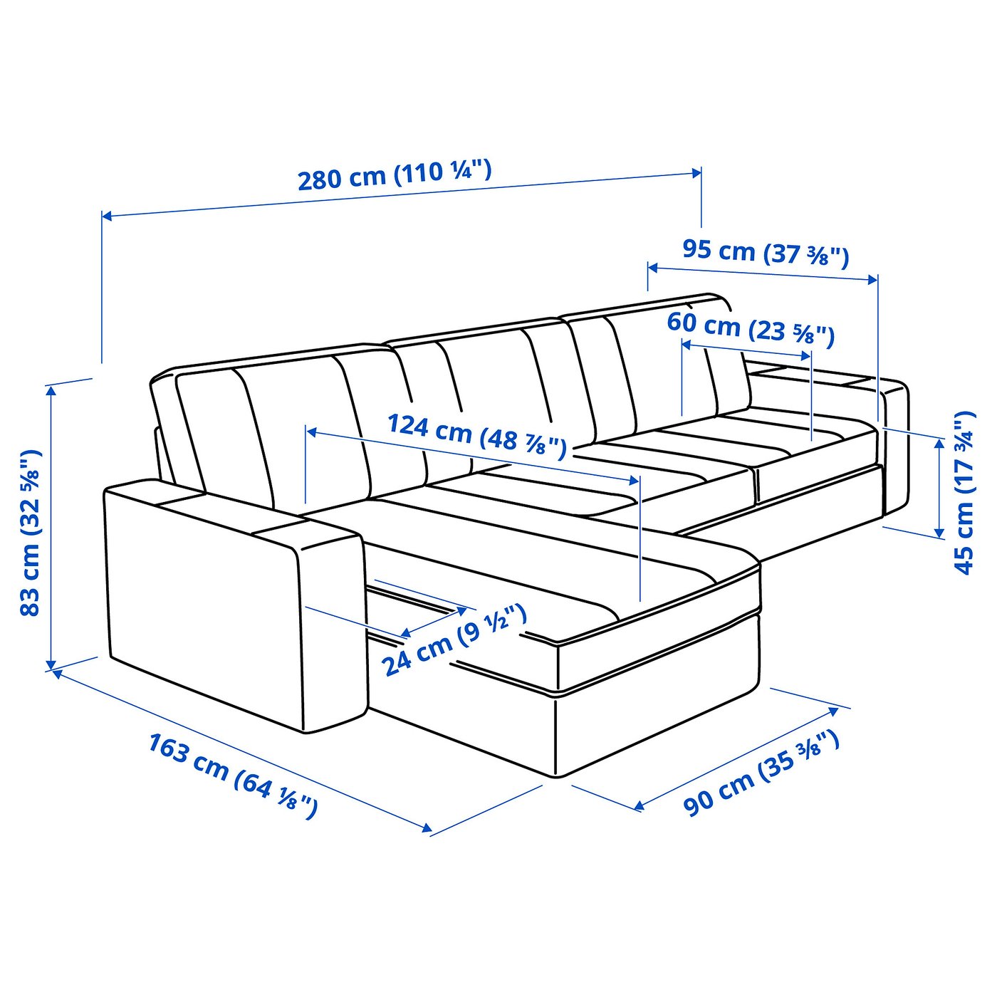 KIVIK sofa with chaise, Tallmyra white/black - IKEA