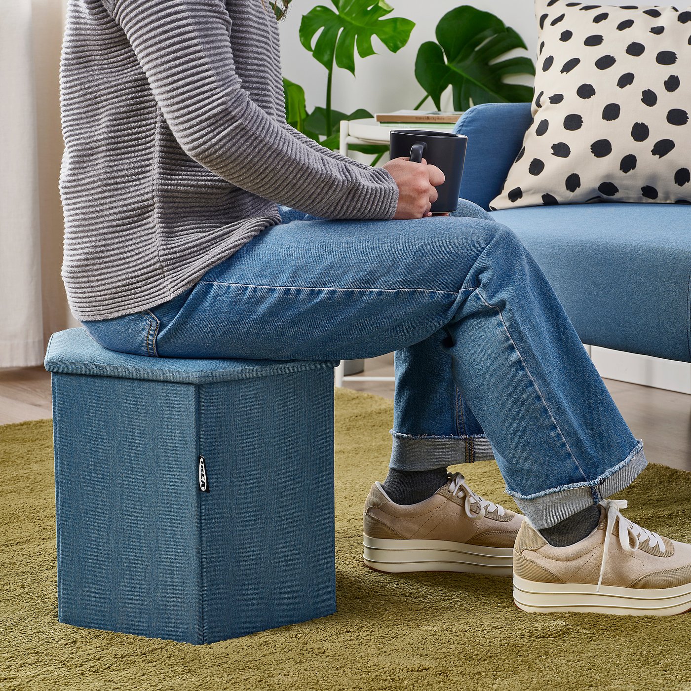 KJUGE pouf with storage, Knisa medium blue - IKEA