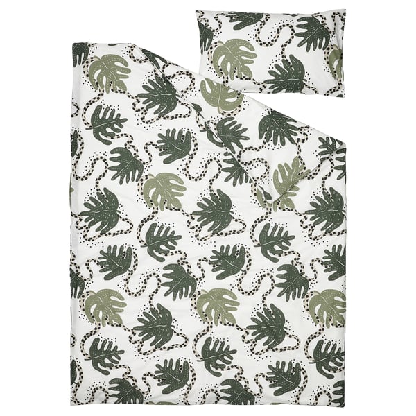 KLÄTTERKALLA Duvet cover and pillowcase(s), white/green, Twin IKEA