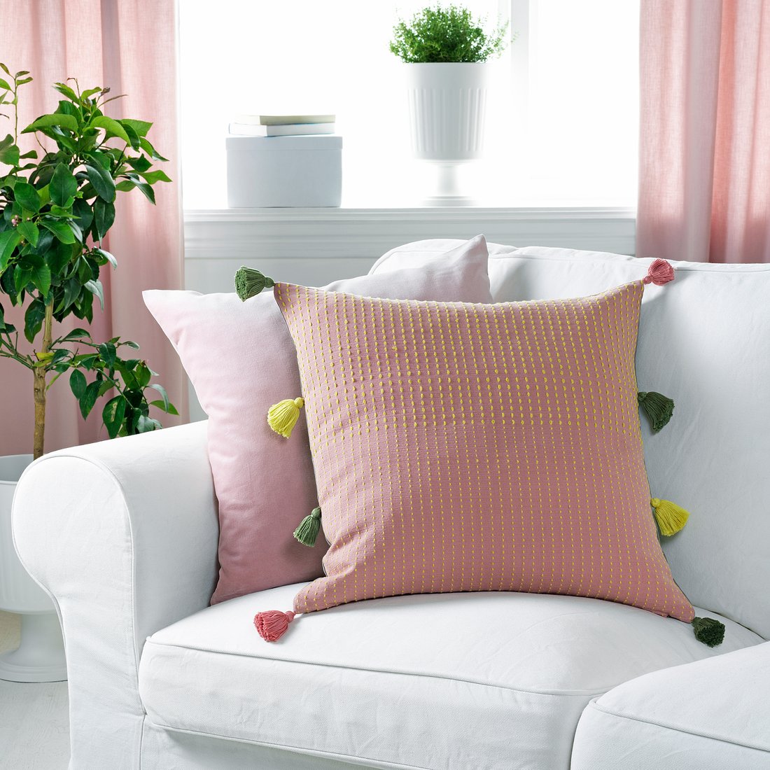 KLARAFINA Cushion cover, handmade pink, green, 20x20" IKEA