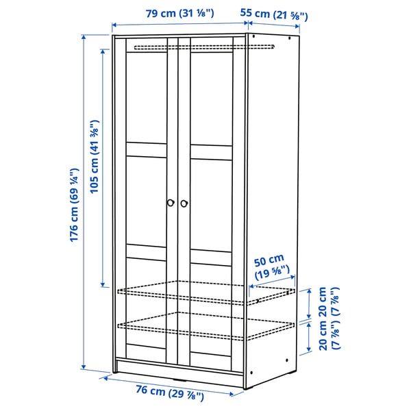 KLEPPSTAD Wardrobe with 2 doors, white, 31 1/4x69 1/4 "