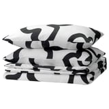 KLIPPBRÄCKA Duvet cover and pillowcase(s), white/black, Full/Queen (Double/Queen)