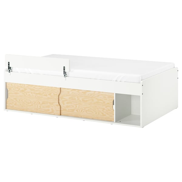 KLIPPUGGLA Bed frame with storage, white/incl guard rail, Twin