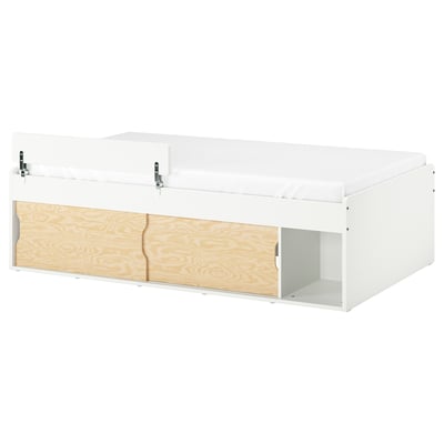 KLIPPUGGLA Bed frame with storage, white/incl guard rail, Twin