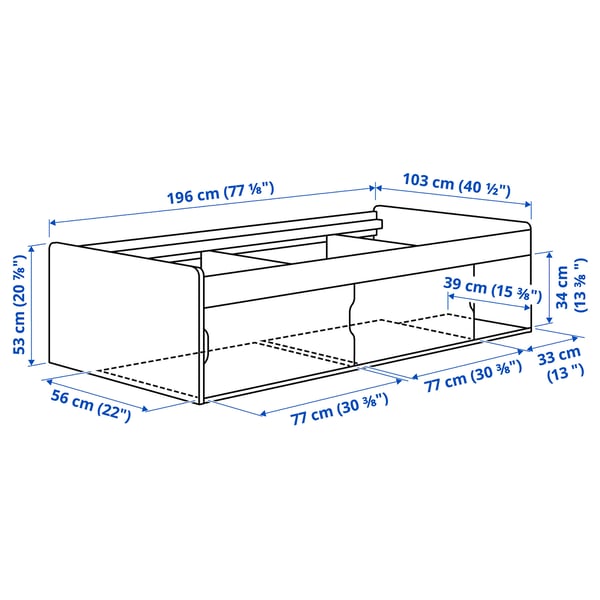 KLIPPUGGLA Bed frame with storage, white, Twin