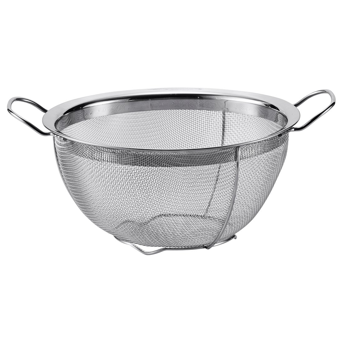A KLOCKREN colander of stainless steel, with two sturdy handles for easy use.