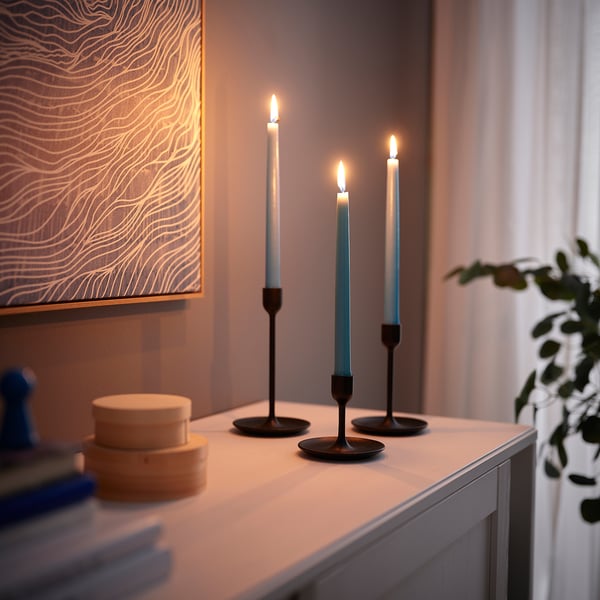 KLOKHET Unscented taper candle, pale blue, 9 ¾ "