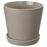 KLOTLÖNN Plant pot with saucer, indoor/outdoor/gray/beige, 9 ½ "