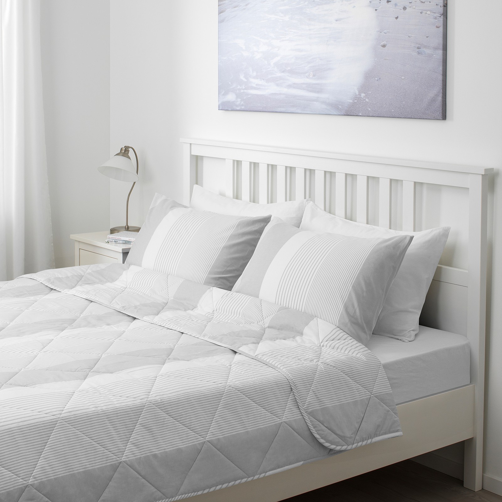 KNÄROT Comforter set, 3pieces, gray, stripe, King IKEA