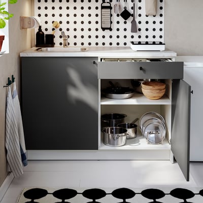 KNOXHULT Base cabinet with doors and drawer, dark gray, 48x24x36 "