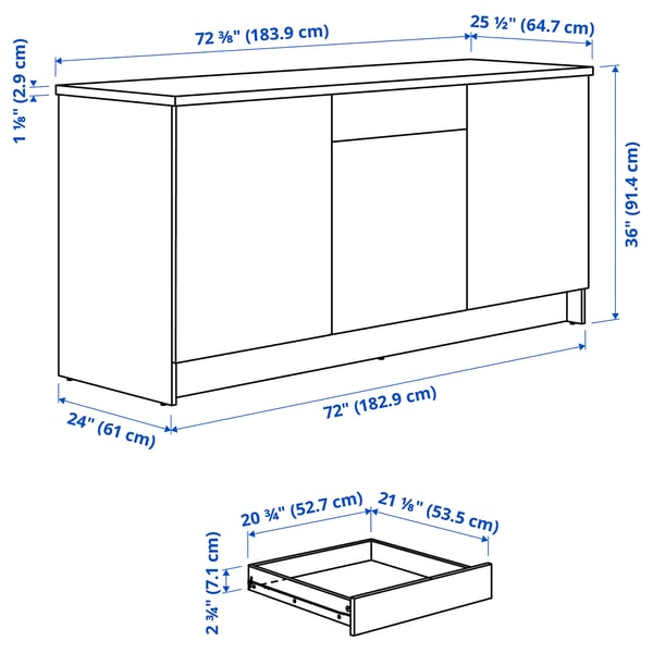 KNOXHULT Base cabinet with doors and drawer, dark gray, 72x24x36 "