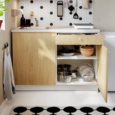 KNOXHULT Base cabinet with doors and drawer, oak effect, 48x24x36 "