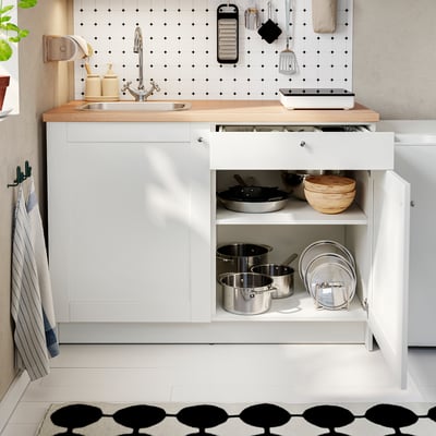 KNOXHULT Base cabinet with doors and drawer, white frame, 48x24x36 "