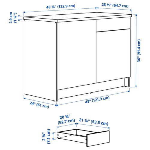 KNOXHULT Base cabinet with doors and drawer, white, 48x24x36 "