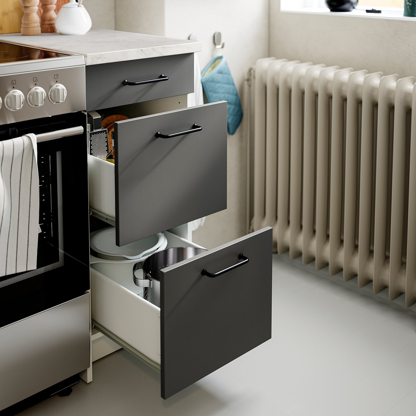 KNOXHULT base cabinet with drawers, dark gray, 15x24x36
