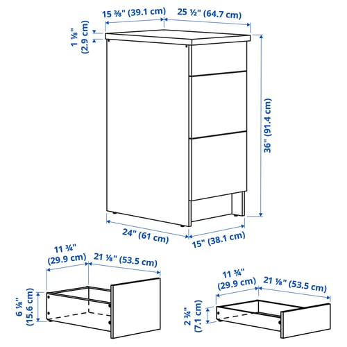 KNOXHULT Base cabinet with drawers, white, 15x24x36 "