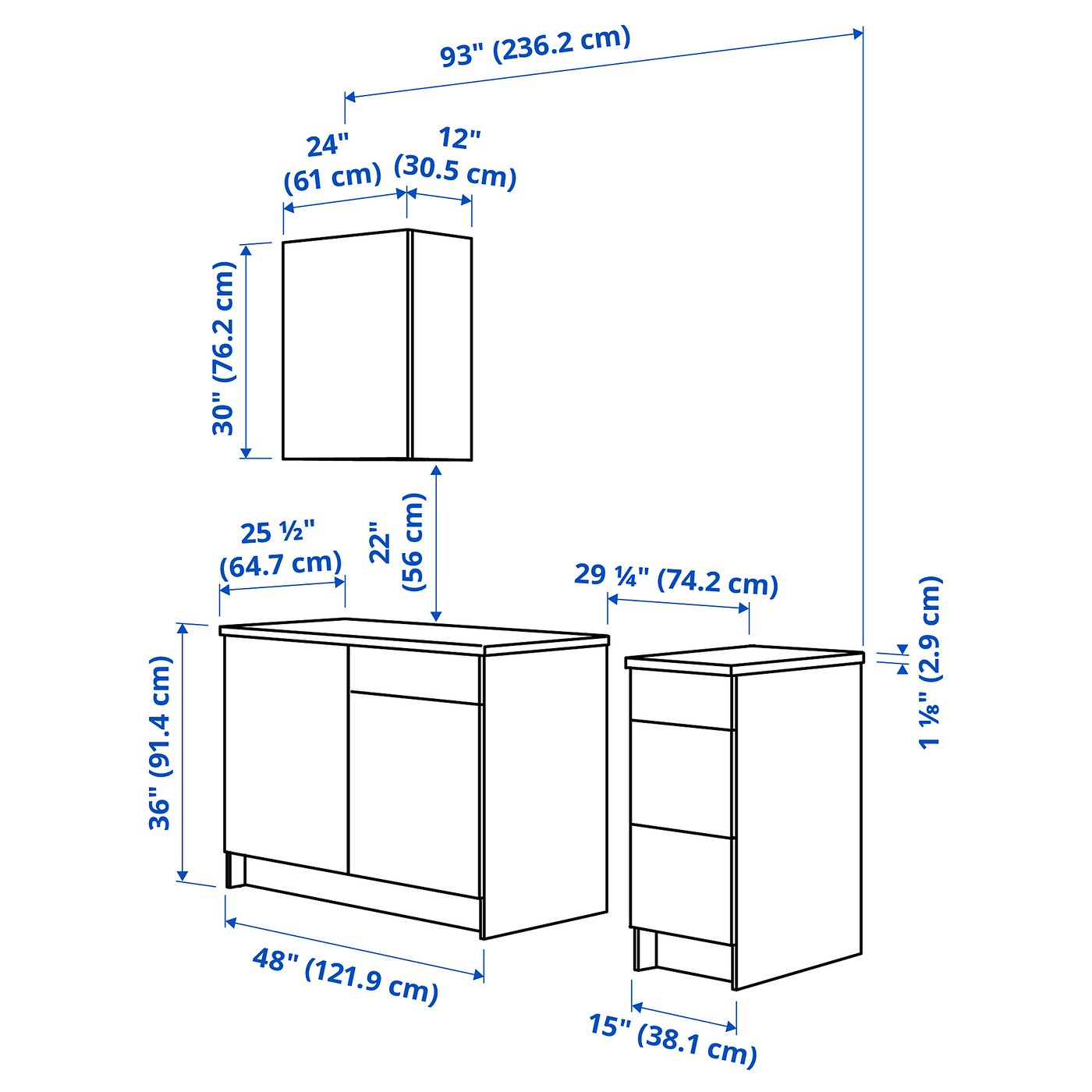 KNOXHULT kitchen, white, 93x24x88
