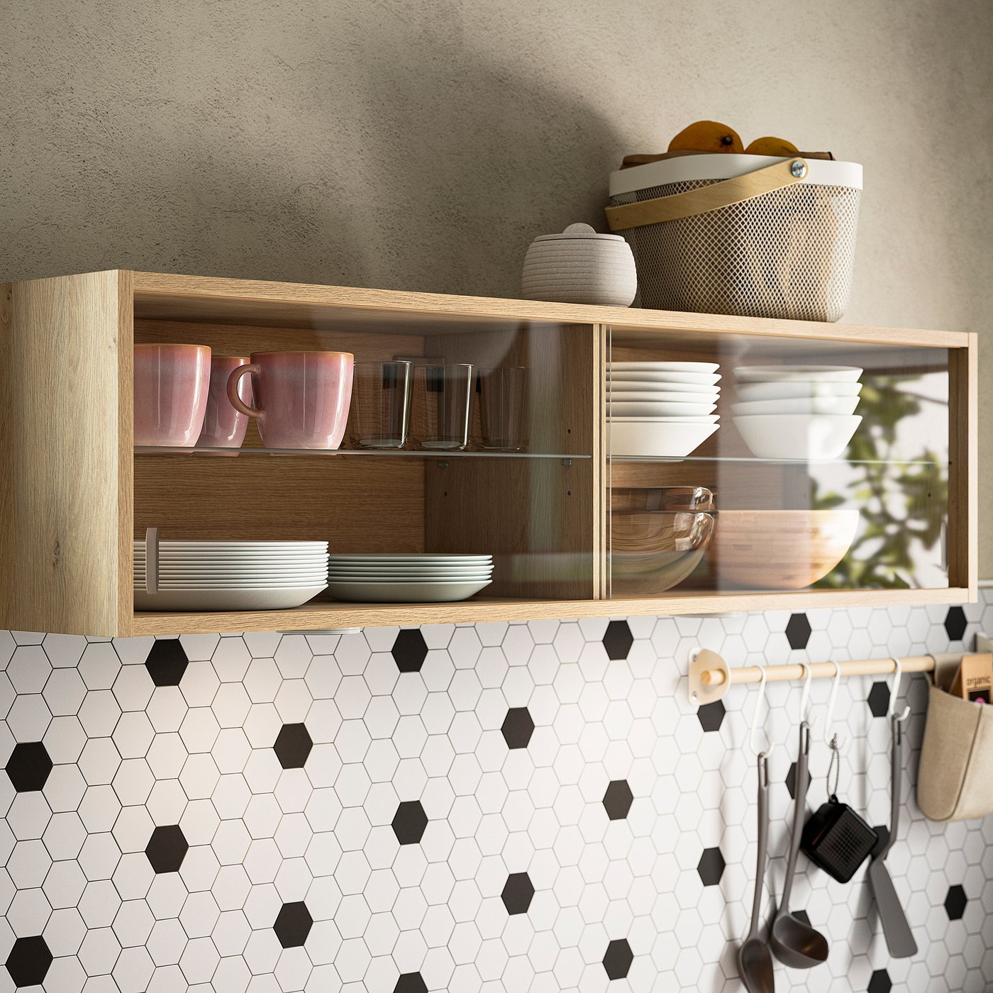 KNOXHULT wall cabinet with sliding doors, oak effect, 48x113/8x121