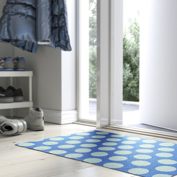KÖRFÄLTSPIL Door mat, blue green/circle pattern, 2 ' 0 "x2 ' 11 "