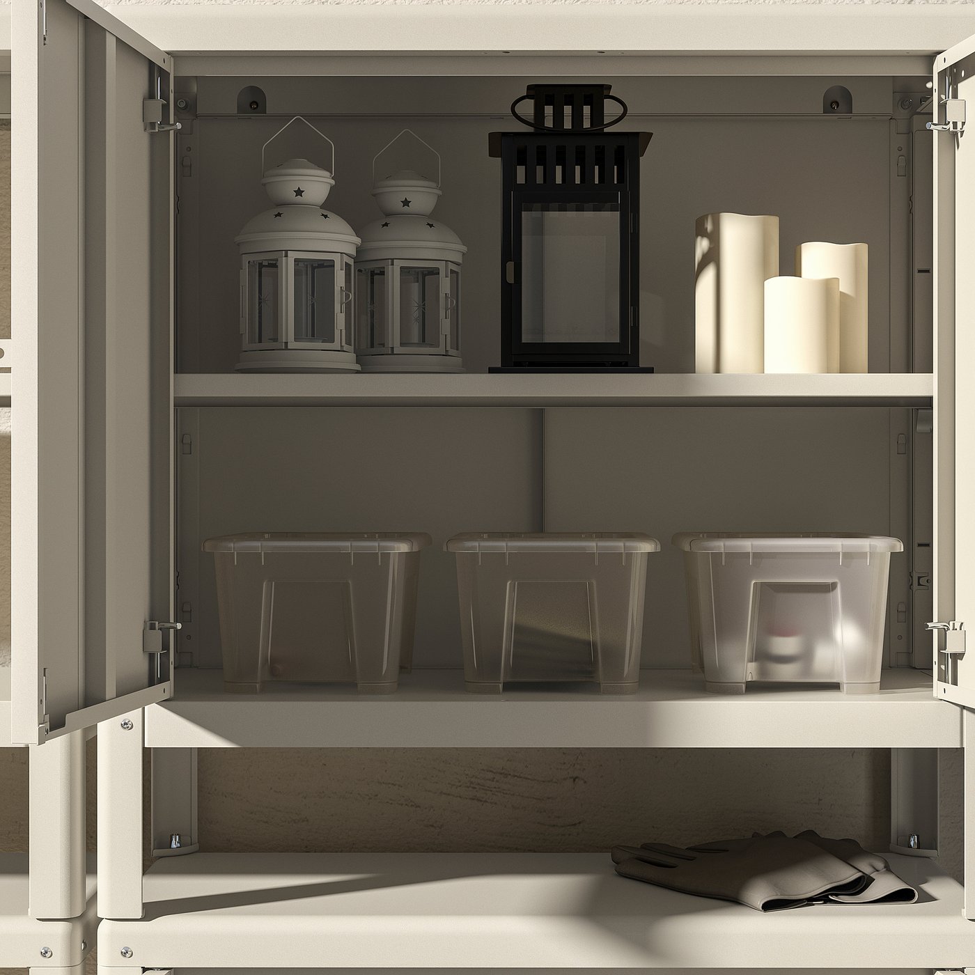 KOLBJÖRN shelving unit with 2 cabinets, beige, 633/8x145/8x633/8